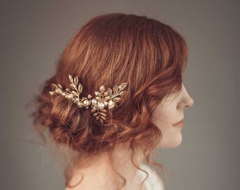 Gold bridal hair comb, Gold wedding headpiece, Bridal headpiece, Wedding hair piece, Gold leaf headpiece - Tyche