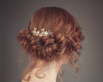 Peigne à cheveux en feuille d'or, postiche de mariée fleurs et feuilles, accessoire de cheveux de mariage - AIGLE PETITE