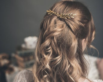 Morceau de cheveux en feuille d'or, peigne à cheveux en feuilles, casque grec, casque grec en or, or rose, argent - ALEXANDRA PETITE
