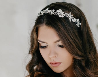 Bridal headband silver, Silver tiara, Silver bridal crown, Silver bridal headpiece - Ewe