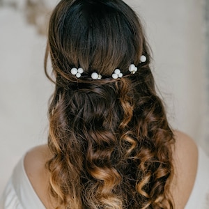 Pearl bridal headpiece, Wedding pearl hair pins, Pearl and crystals bridesmaids gift hair accessories ALSA image 1