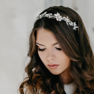 Bridal headband silver, Silver tiara, Silver bridal crown, Silver bridal headpiece Ewe image 1