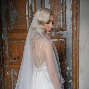 Sparkle drop veil, Wedding veil with crystals, Crystal bridal veil, Veil with blusher NEVE imagem 5