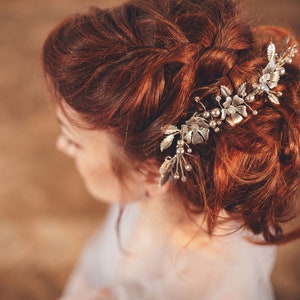 Bridal hair vine, Silver wedding hair comb - Genevieve