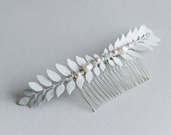 Silver bridal headpiece - Bridal hairpiece - Silver leaf hair comb - Wedding hair comb - Euterpe
