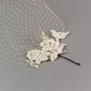 Lace birdcage veil, Champagne birdcage veil, Wedding veil image 2