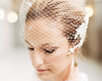 Lace birdcage veil, Champagne birdcage veil, Wedding veil