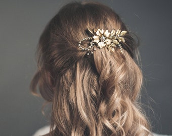 Gold bridal hair comb, Gold flower bridal hair piece, Small hair comb - GLADYS