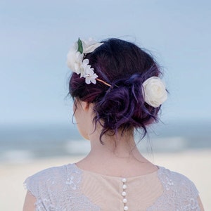 Ivory wedding hair flower, Bridal hairpiece, Wedding hair accessories, Organza bridal hair clip, Ivory rose hair flower image 3