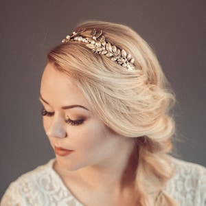 Gold tiara Gold leaf crown Gold headband Bridal tiara Gold leaf headpiece Leaf crown Gold headpiece Carpo image 1