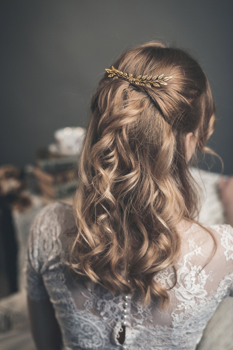 Gold leaf hair piece Leaf hair comb Greece headpiece Etsy