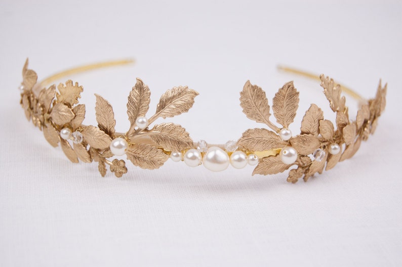 Gold Tiara Gold Leaf Crown Gold Headband Bridal Tiara Etsy