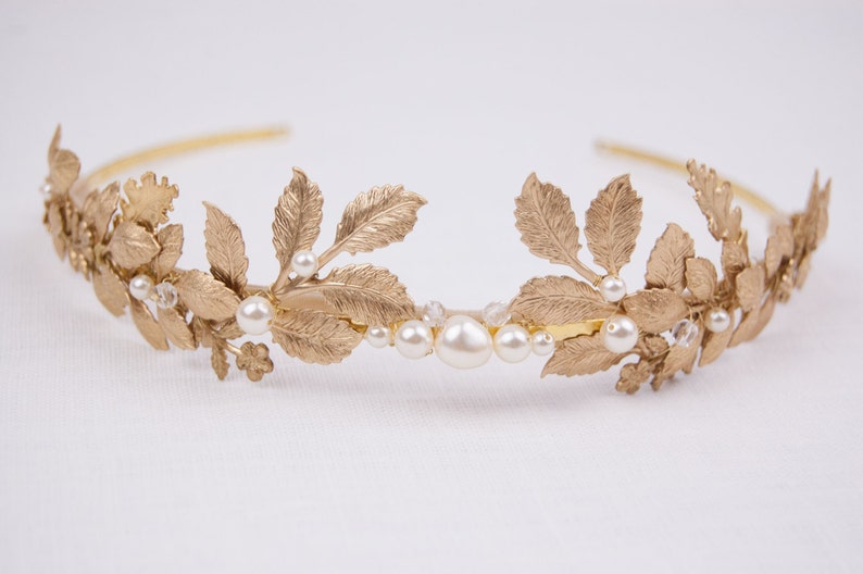 Gold tiara Gold leaf crown Gold headband Bridal tiara Gold leaf headpiece Leaf crown Gold headpiece Carpo image 5