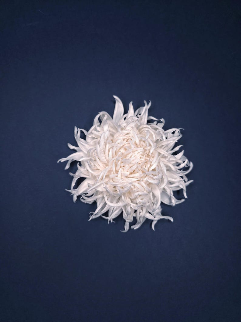 Chrysanthemum silk flower brooch, ivory – ANTHEMON image 11