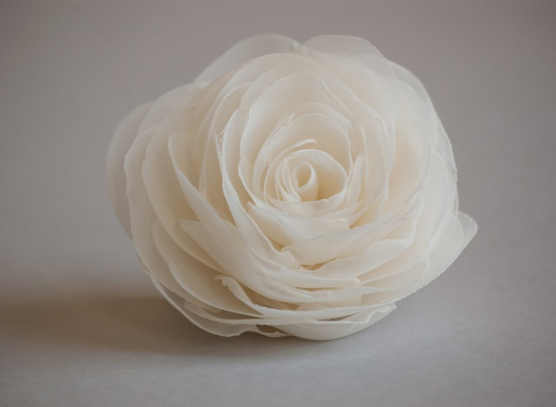 Ivory wedding hair flower, Bridal hairpiece, Wedding hair accessories, Organza bridal hair clip, Ivory rose hair flower image 4