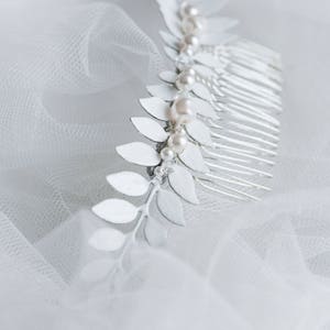 Silver bridal headpiece Bridal hairpiece Silver leaf hair comb Wedding hair comb Euterpe image 4