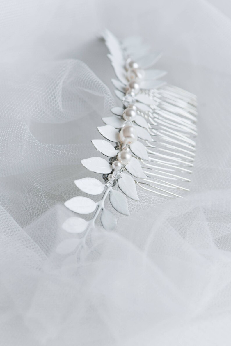 Silver bridal headpiece Bridal hairpiece Silver leaf hair comb Wedding hair comb Euterpe image 4