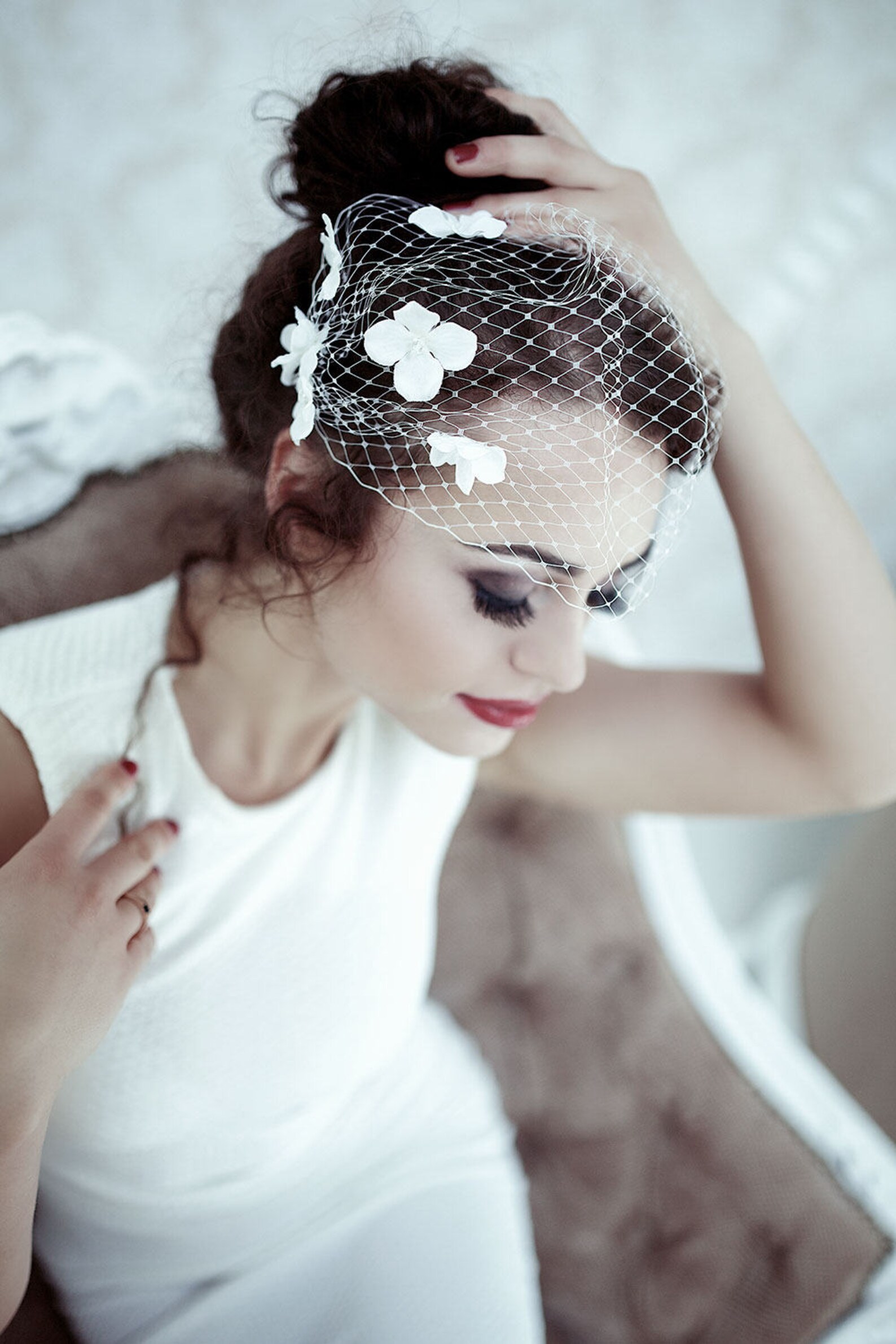 Birdcage Veil With Flowers Bandeau Birdcage Veil Wedding Etsy