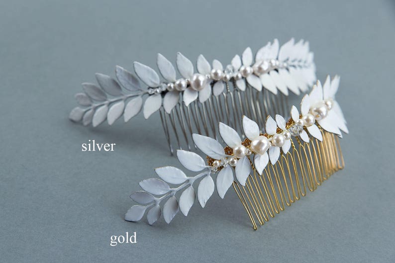 Silver bridal headpiece Bridal hairpiece Silver leaf hair comb Wedding hair comb Euterpe image 7