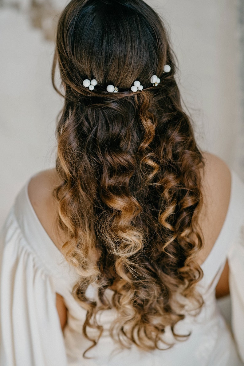 Pearl bridal headpiece, Wedding pearl hair pins, Pearl and crystals bridesmaids gift hair accessories ALSA image 1