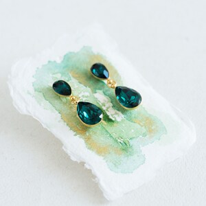 Crystal teardrop earrings aquamarine, gold, green, rose, opal, red, clear crystal, black REGN Green