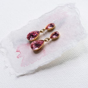 Crystal teardrop earrings aquamarine, gold, green, rose, opal, red, clear crystal, black REGN Rose