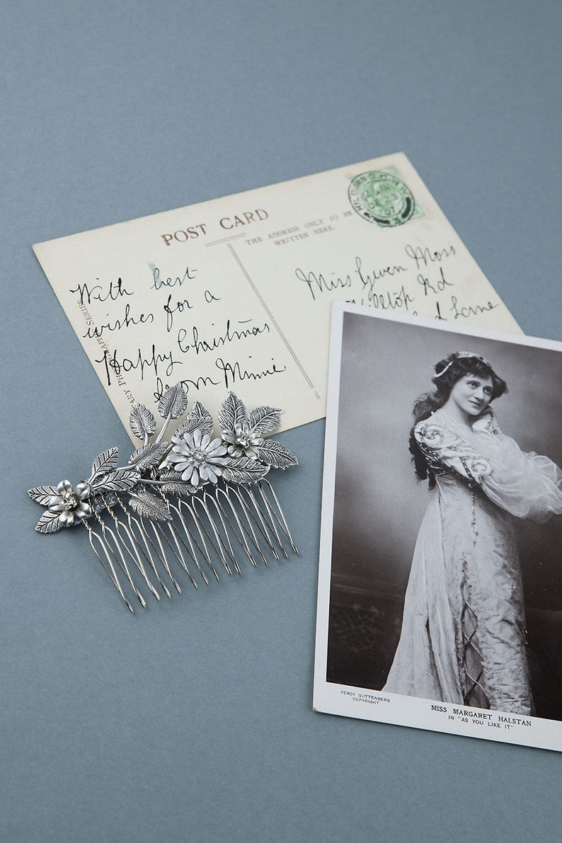 Floral hair comb Silver hair comb Gold bridal hairpiece Gold hair comb Wedding headpiece Wedding hair piece