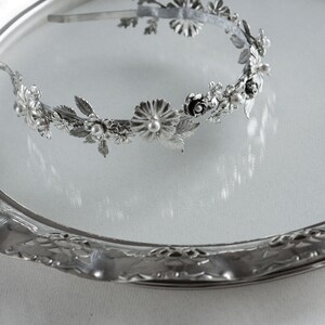 Bridal headband silver, Silver tiara, Silver bridal crown, Silver bridal headpiece Ewe image 7