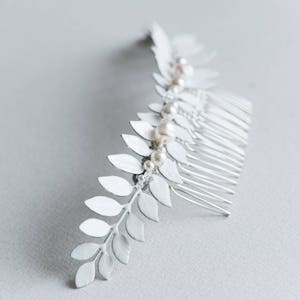 Silver bridal headpiece Bridal hairpiece Silver leaf hair comb Wedding hair comb Euterpe image 2