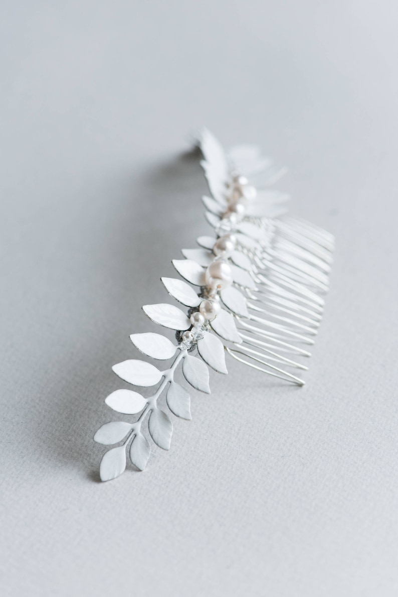 Silver bridal headpiece Bridal hairpiece Silver leaf hair comb Wedding hair comb Euterpe image 2