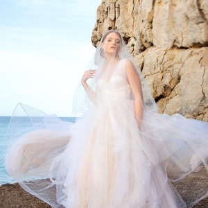 Sheer veil with blusher, Soft tulle bridal veil, Blusher wedding veil with comb or pins – CLAIRE