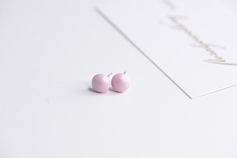 Simple pearl earrings, Classic minimalist studs, Modest jewelry PETITGEMS Pastel rose