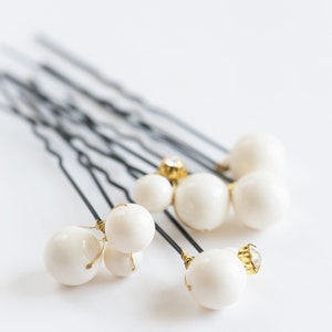 Pearl bridal headpiece, Wedding pearl hair pins, Pearl and crystals bridesmaids gift hair accessories ALSA image 3