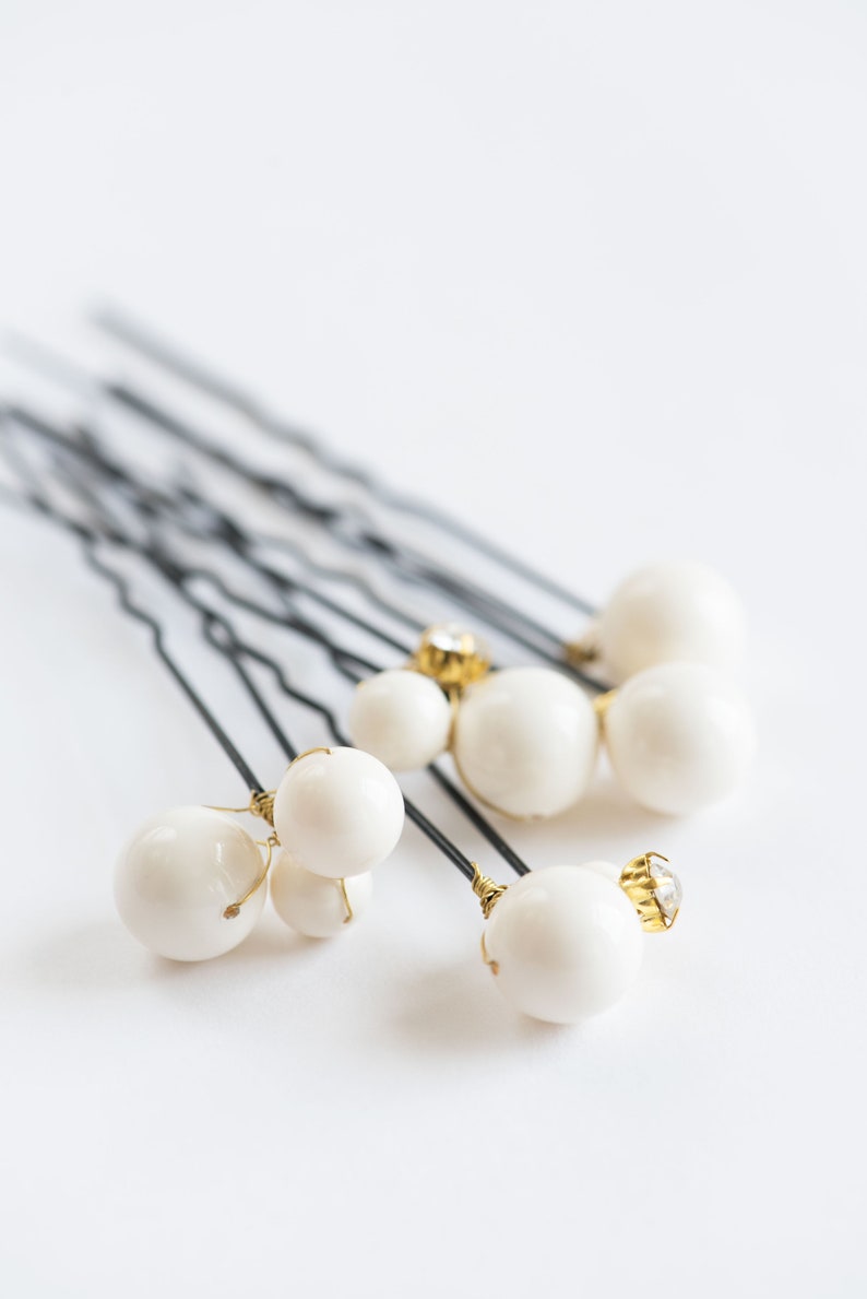 Pearl bridal headpiece, Wedding pearl hair pins, Pearl and crystals bridesmaids gift hair accessories ALSA image 3