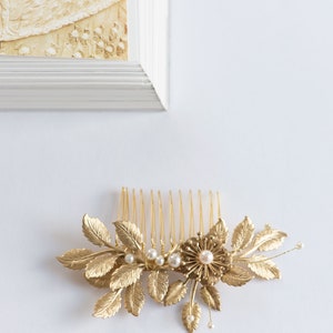 Gold leaf hair comb, Bridal side comb, Gold leaf comb, Gold hairpiece, Gold hair comb DEMETER image 5