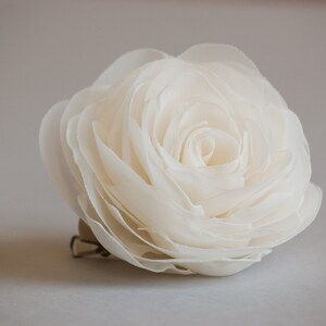 Ivory wedding hair flower, Bridal hairpiece, Wedding hair accessories, Organza bridal hair clip, Ivory rose hair flower image 2