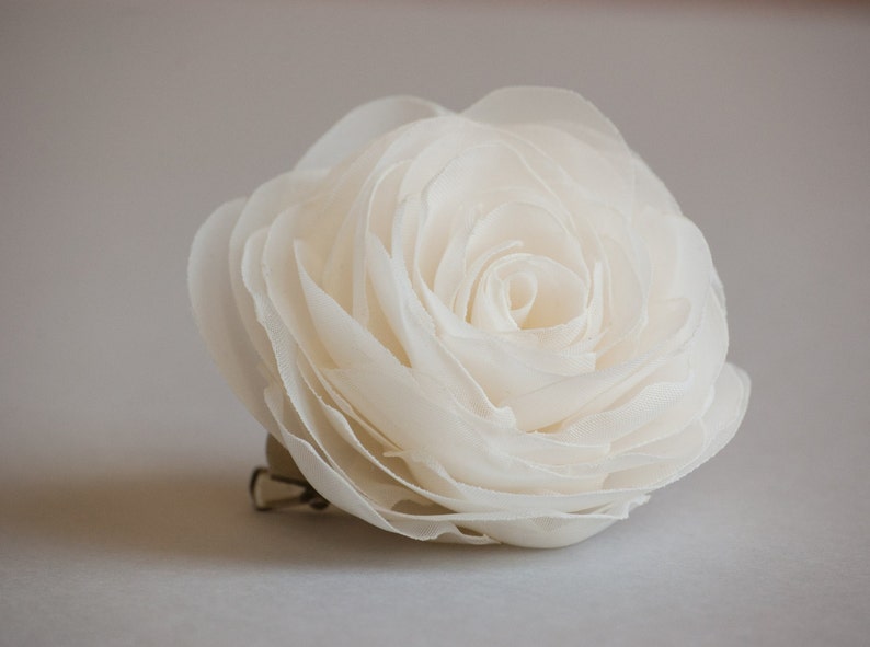 Ivory wedding hair flower, Bridal hairpiece, Wedding hair accessories, Organza bridal hair clip, Ivory rose hair flower image 2