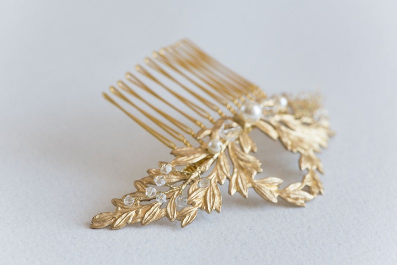 Wedding hair comb Edwardian style headpiece Leaf hairpiece Hair comb for wedding Gold hair comb