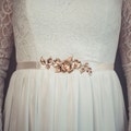 Gold flowers bridal belt, Wedding dress sash with pearls and botanical adornment