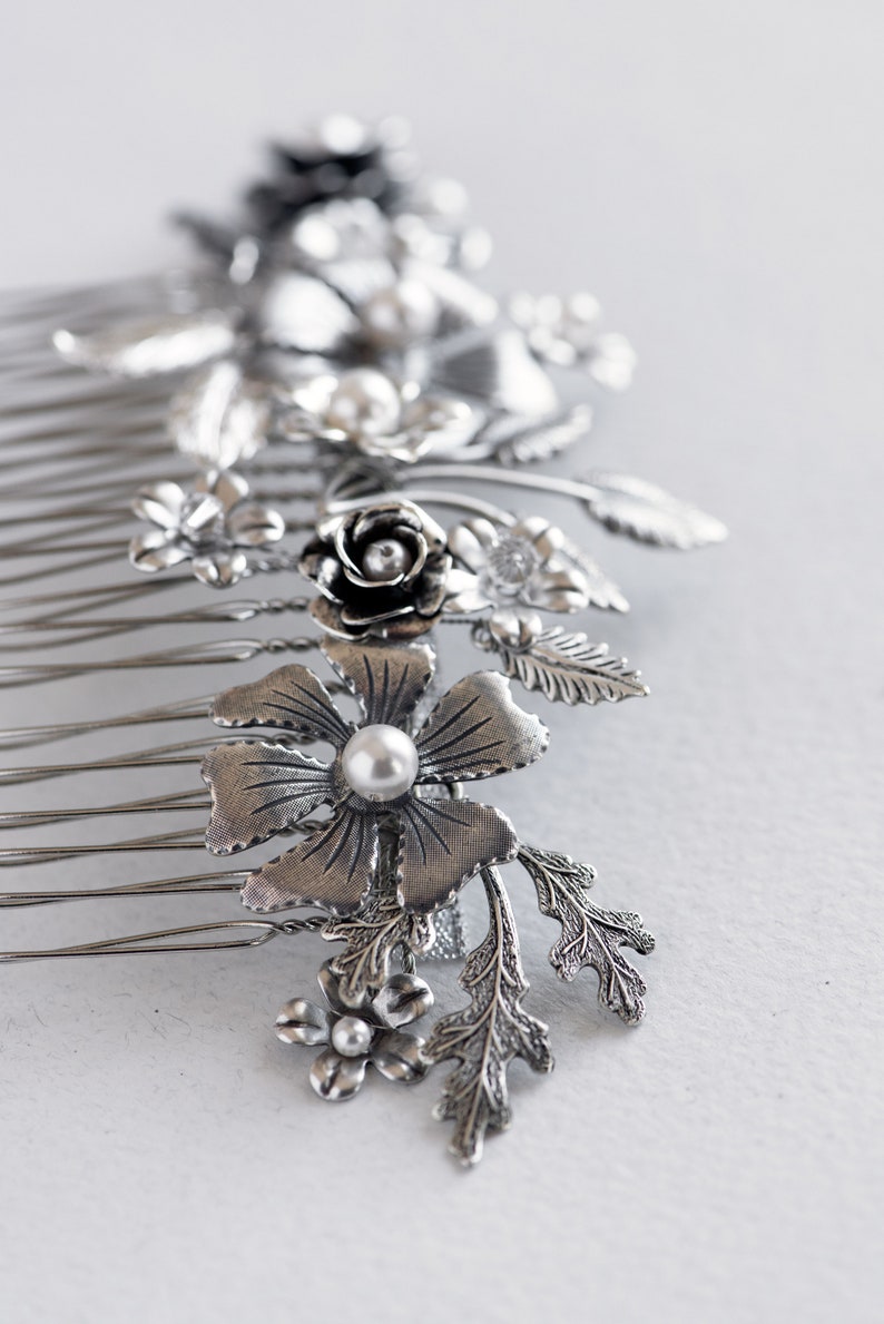 Amour Silver bridal hair comb Wedding hair comb silver Silver bridal accessories Bridal headpiece