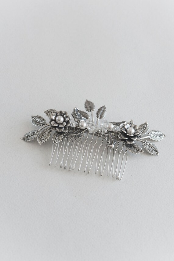 Silver Floral Hair Comb, Bridal Hair Comb, Bohemian Wedding  display picture 2