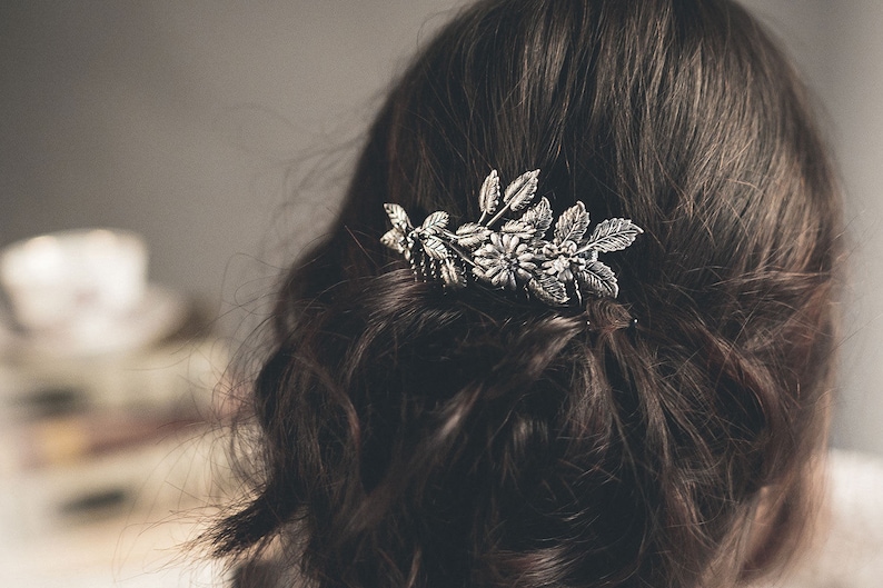 Floral hair comb Silver hair comb Gold bridal hairpiece Gold hair comb Wedding headpiece Wedding hair piece