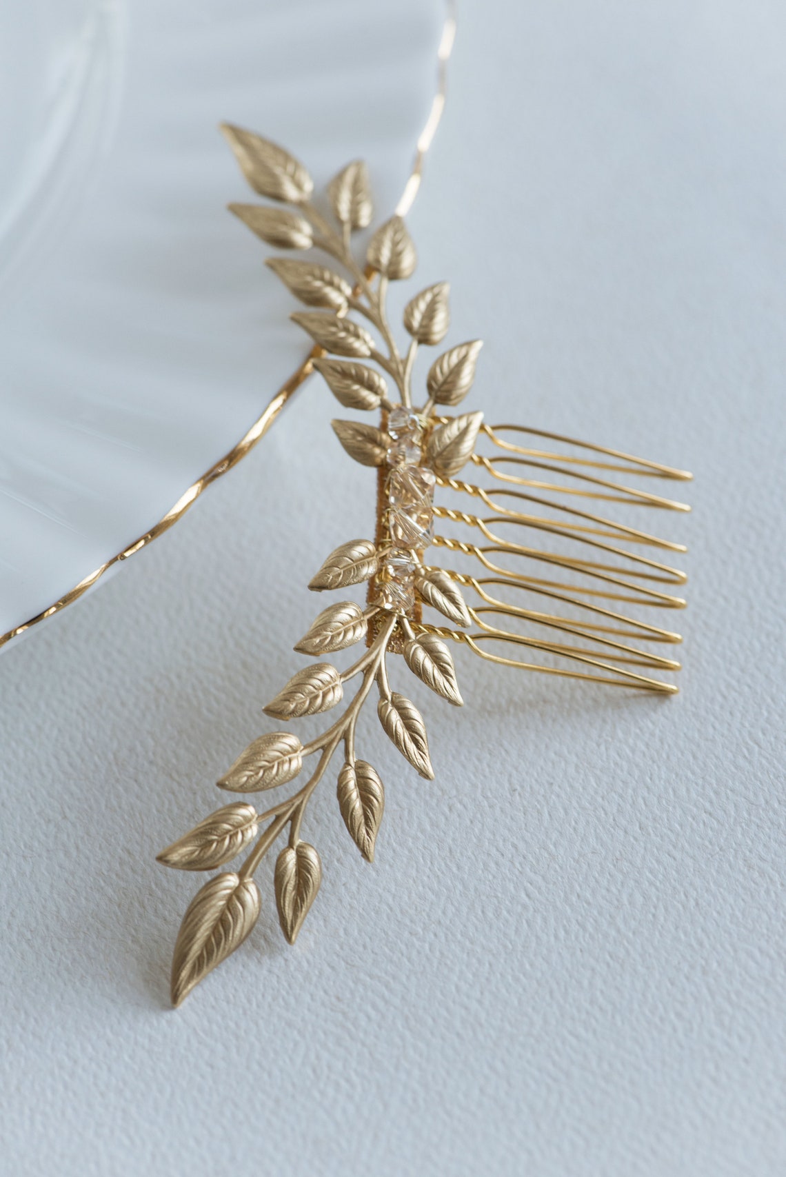 Gold leaf hair piece Leaf hair comb Greece headpiece Etsy
