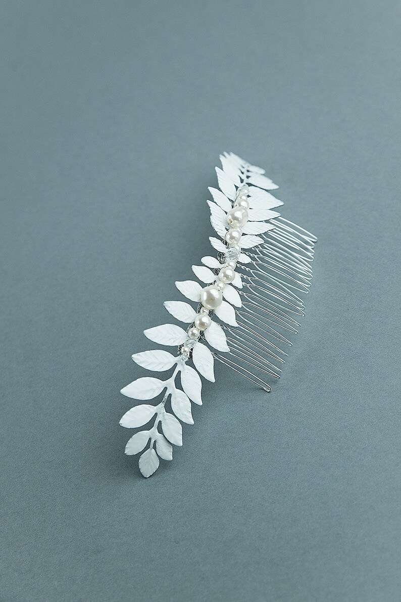 Silver bridal headpiece Bridal hairpiece Silver leaf hair comb Wedding hair comb Euterpe image 6