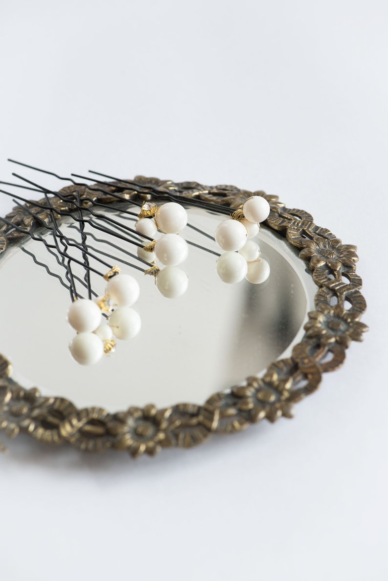 Pearl bridal headpiece, Wedding pearl hair pins, Pearl and crystals bridesmaids gift hair accessories ALSA image 9