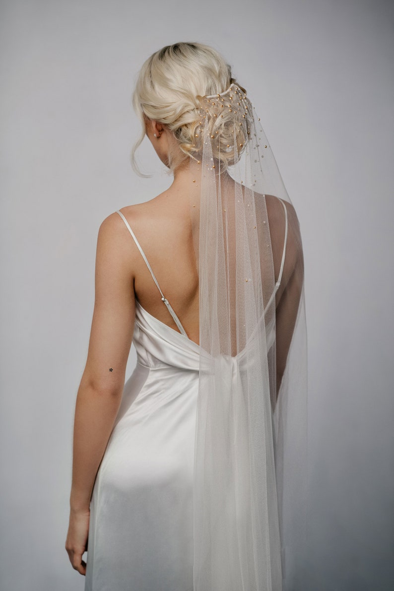 Pearl wedding veil, Bridal veil with pearls, Barely there pearl veil MARGARITA image 5