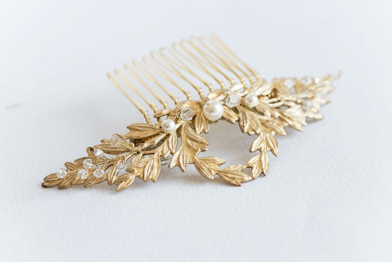 Wedding hair comb Edwardian style headpiece Leaf hairpiece Hair comb for wedding Gold hair comb