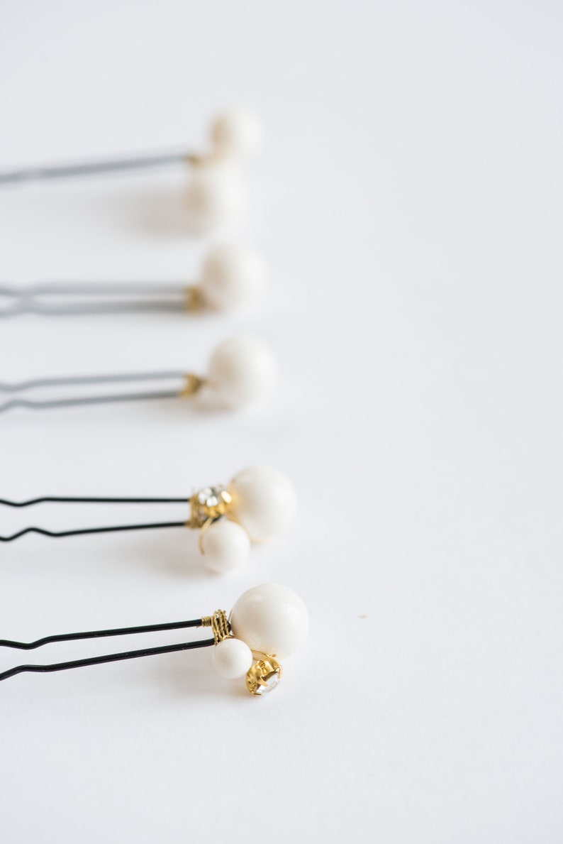 Pearl bridal headpiece, Wedding pearl hair pins, Pearl and crystals bridesmaids gift hair accessories ALSA image 4