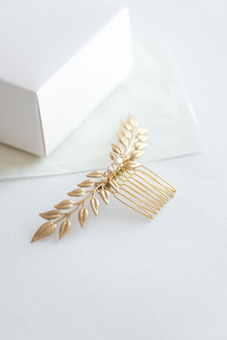 Gold leaf hair piece Leaf hair comb Greece headpiece Etsy