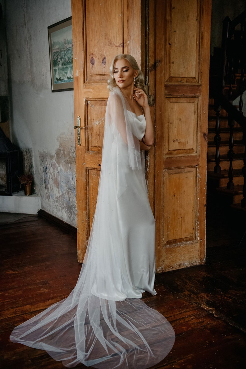 Sparkle drop veil, Wedding veil with crystals, Crystal bridal veil, Veil with blusher NEVE imagem 2